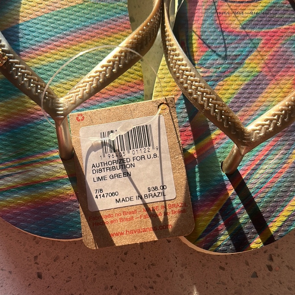 Havaianas Multicolor Flip Flops with Gold Straps